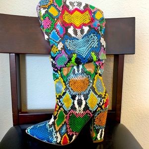 Multi-colored snake print boots